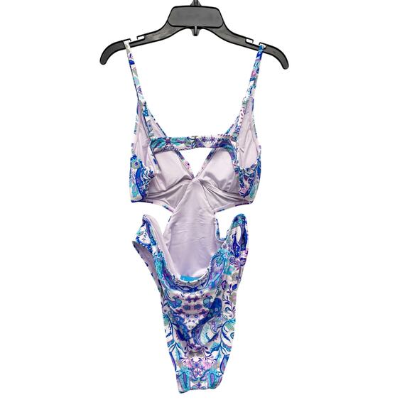 Cupshe Women's Blue Purple Paisley V-Neck Cheeky Monokini Swimsuit Size Medium - Picture 4 of 7